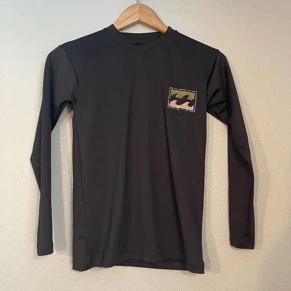 Billabong Boys 8 Unisex Black UPF 50 Rash Guard Long Sleeve Swim Shirt Quick Dry