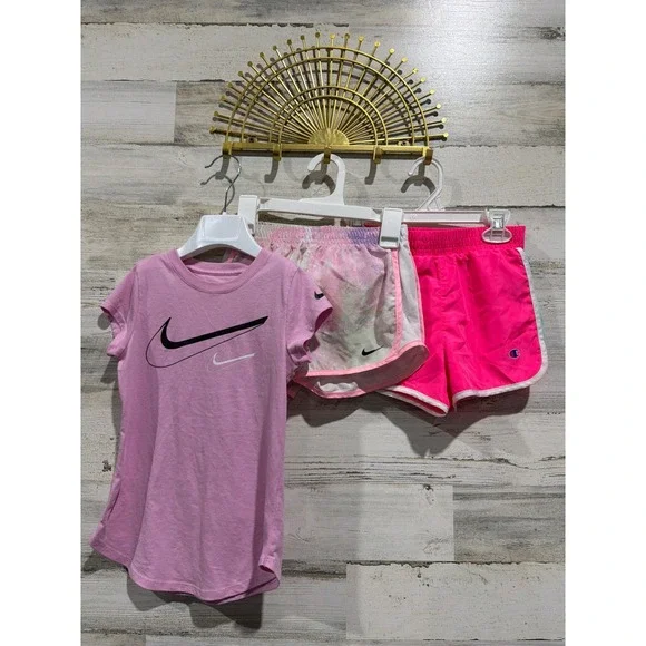 Nike Champion Shorts Shirt Set Girls 6 Pink Tie Dye Athletic Sporty