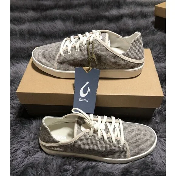 Olukai Womens Pehuea Li Lace up Canvas Sneakers Shoes, Size 10, Tapa/White Sand