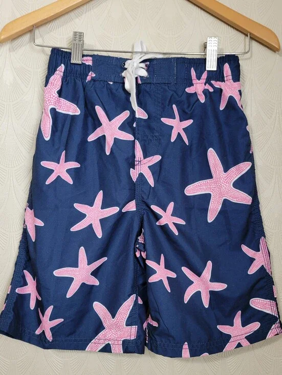 Kanu Surf Boys Quick Dry Upf 50+ Beach Swim Trunk Starfish Navy Pink size 10/12