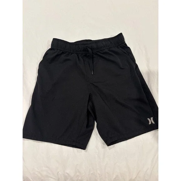 Hurley Boys‎ Black Board Shorts Swim Trunks Size 10/12 Elastic Waist 7824-023