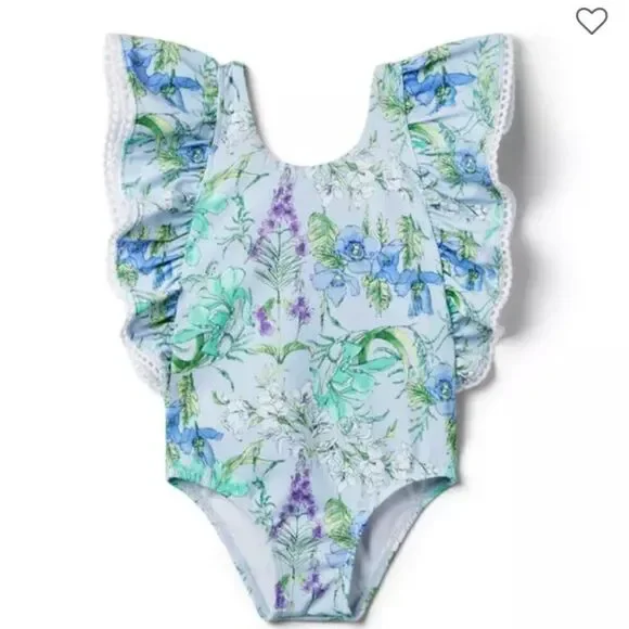 Janie and Jack 100048813 Recycled Floral Ruffle Swimsuit Purple NWT 12-18 months