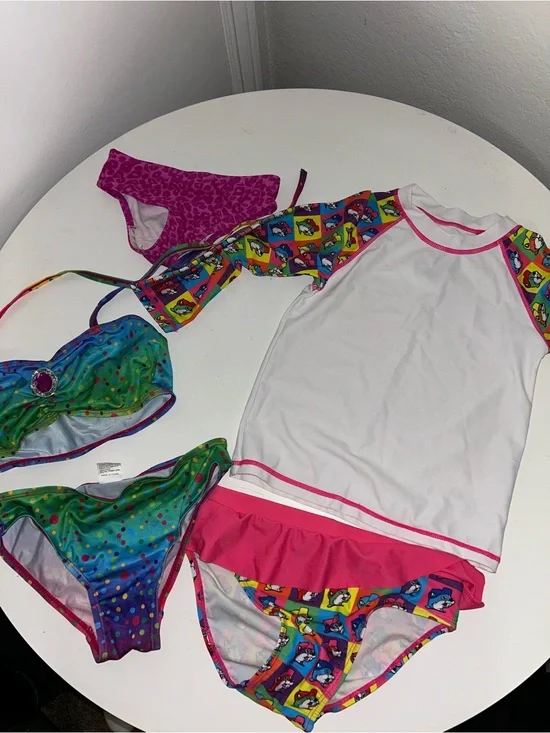 Girls Pink & Multicolor Rash Guard Swim Set