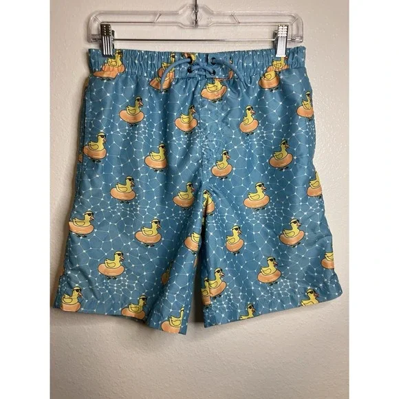 Beach Bros Rubber Ducky SPF Retro‎ Swim Suit Trunks Youth Size 16 Pockets Teal