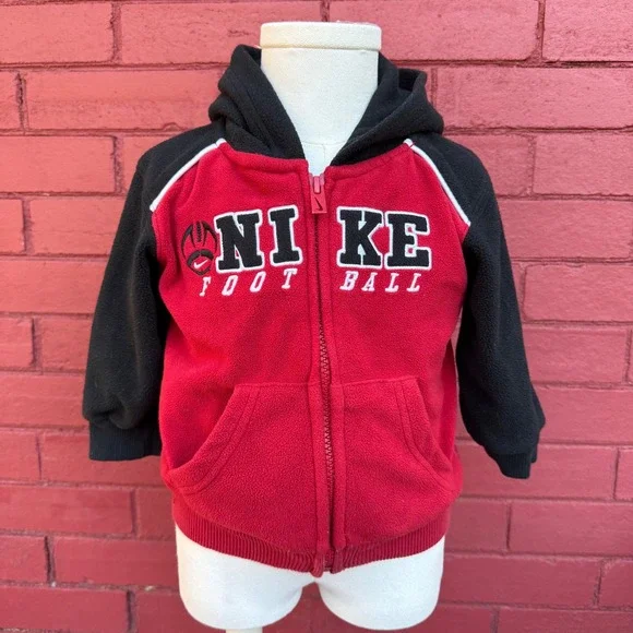 Vtg Y2K Nike Football Fleece Zip Up Hoodie Red Black White Infant Size 12 Months