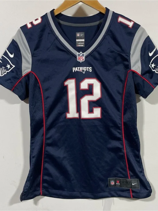 Nike Kids Navy Patriots tom Brady 12  Blue NFL On Field Jersey Tag Detail