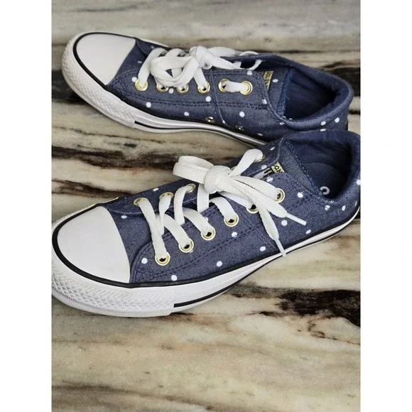 Women's Converse Chuck Taylor All Star Madison Ox‎ Size 7 Navy Gold polka dot