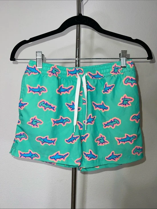 Chubbies Turquoise Shark Print Swim Shorts