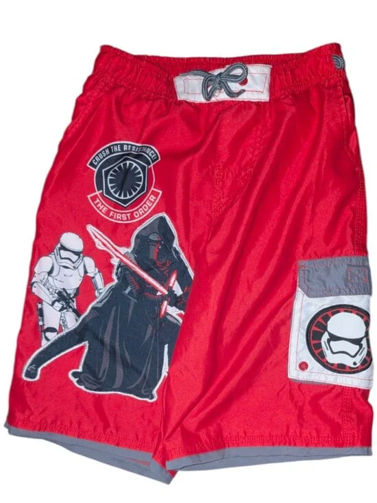 Disney Star Wars Light Saber Swim Trunks Boys 7/8 Board Shorts Red‎ Mandalorian