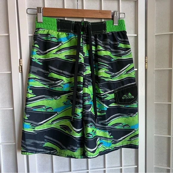 Adidas Black Lime Green Blue Swim Shorts Trunks | Small