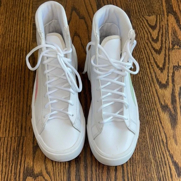 Puma White High-Top Sneakers with Iridescent Detail