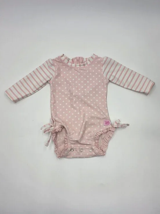 RuffleButts baby girl pink rashguard swimsuit size 3-6 months