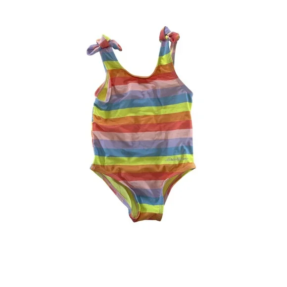 Eddie Bauer Kids 18M Girls One‎ Piece Swimsuit Rainbow Stripe Tie Shoulder Multi