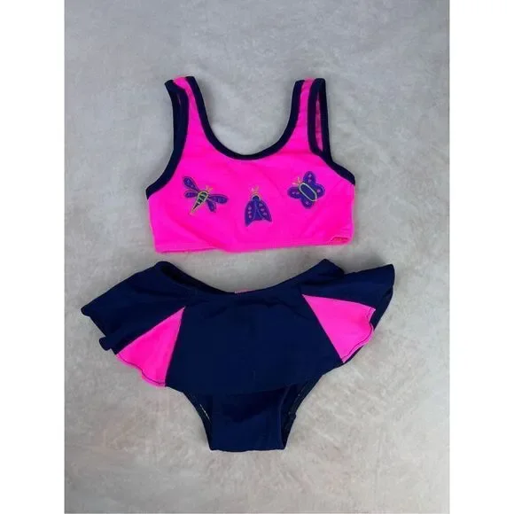 Vintage Girls Butterfly Swimsuit 90s Y2K 2T Neon