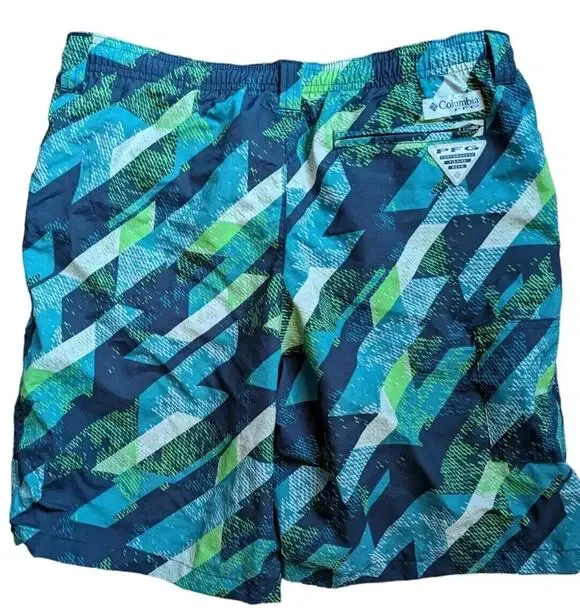 Columbia PFG Backcast Swim Trunks Boys XL 14 Blue Striped Shorts Nylon Fishing