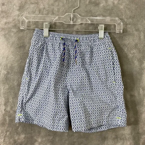 Crewcuts J Crew Kids 7 Shorts Swim Trunks Geometric mesh lining pockets EUC