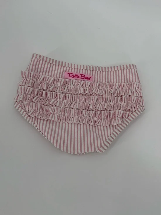RuffleButts Girls Seersucker Ruffle Swim Bottom | Pink Stripe | 3T