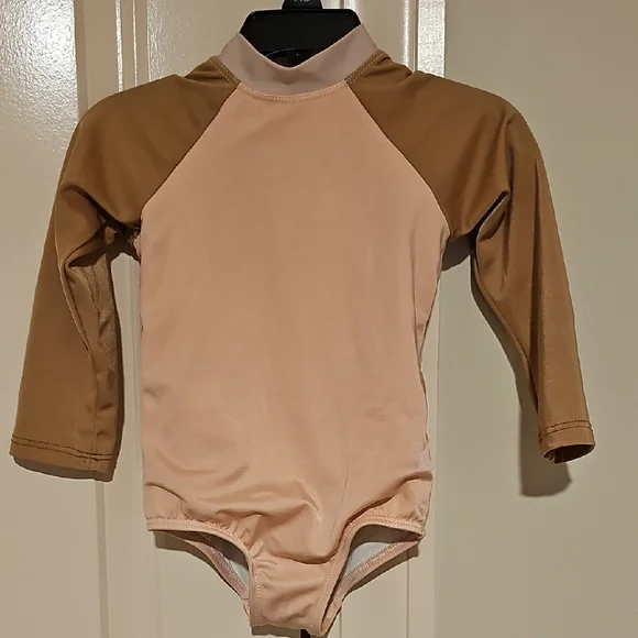 Dot dot Smile 2t Swimsuit Long Sleeve Pink Brown Tie Neck