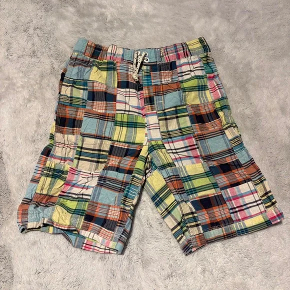 Gap Kids XL Husky Patchwork Madras PlaidSwim Trunks Multicolor Board Shorts