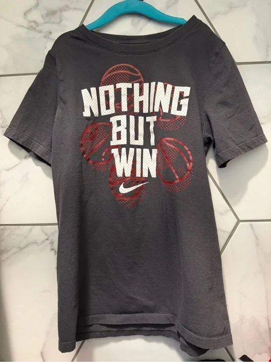 Nike Black Tee with White 'Nothing But Win' and Red Basketball Graphic
