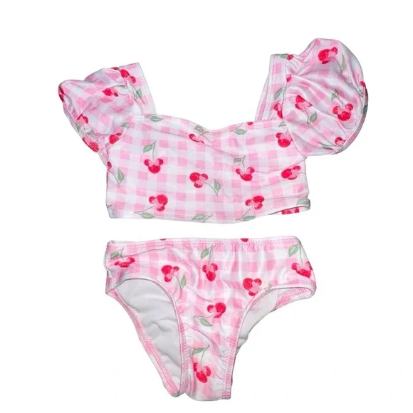 Disney Jr Minnie Mouse 2‎ Piece Swimsuit Pink Cherries Toddler Girls Size 18 M