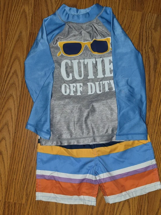 Okie Dokie Matching Swim Trunks And Rash Guard Set