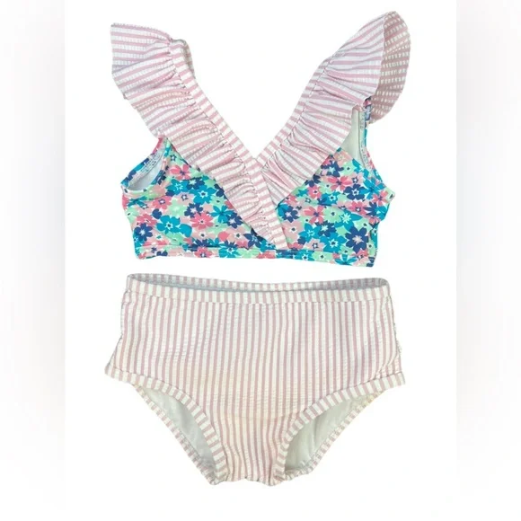 Ruffle Butts Pink Stripe & Floral Two-Piece Bikini