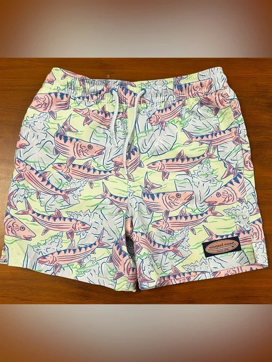 Vineyard Vines Boys Chappy Swim Trunks Size 7 - Fish Print