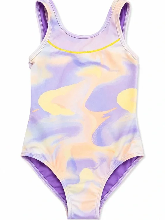 Cat & Jack Pastel Marble Girl's One-Piece Swimsuit in Lavender & Peach new