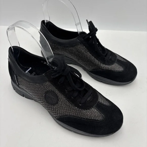 Mephisto Yael Runoff Air Jet System Walking Shoe Sneaker Black Leather Suede 7.5