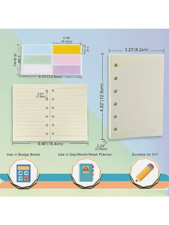 A7 Planner Refill Line Paper 6 Hole Binder Inserts 4 Pack for Planner Organizer