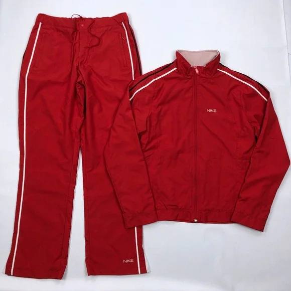 Nike Girls Red Tracksuit Set Jacket and Pants Size Medium 8-10 Vintage Y2K