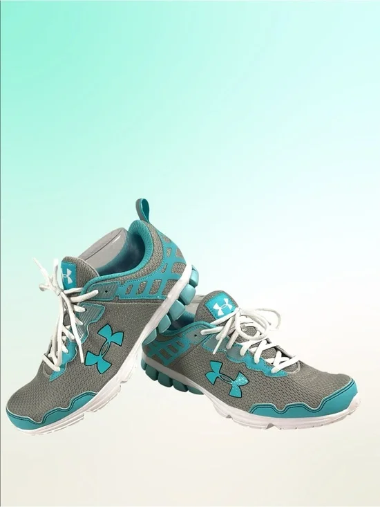 Under Armour Micro G Toxic Six Women’s Gray/Teal Athletic Running Shoes  Sz 9.5M