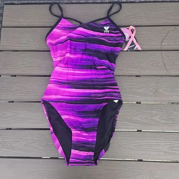 TYR Durafast Girl's Elite Lumen Purple 1 Piece  Swimsuit, CutoutFit, SZ 26 NEW
