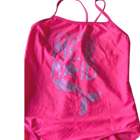 Wonder Nation Girls Pink Mermaid Graphic One Piece Swimsuit XL 14-16 Plus