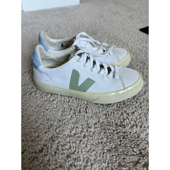 Veja Campo Canvas Sneakers Shoes  White Blue - Women's Size 6