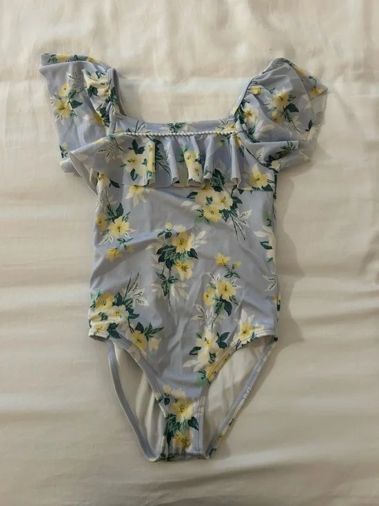 Janie and Jack Light Blue Floral One-Piece Swimsuit