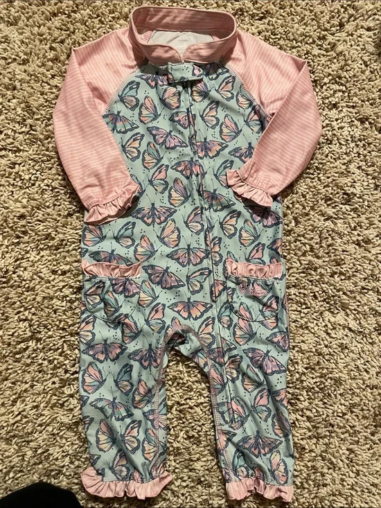 Mint and Pink Butterfly Kids Swim One-Piece