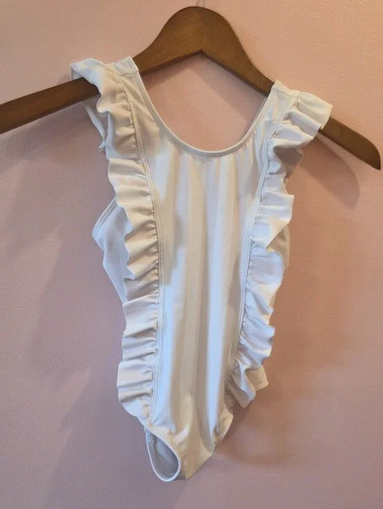 Minnow Girls One Piece Swimsuit 3/4T Light Pink Cream Ruffle Stripe