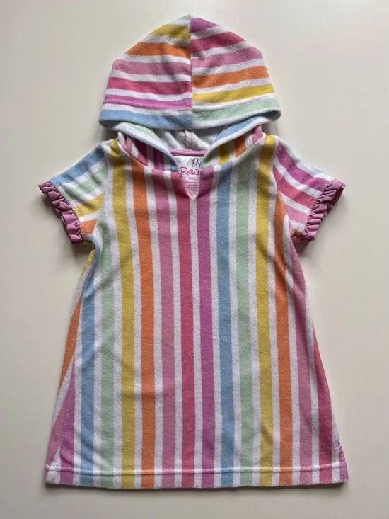 RuffleButts Girls Rainbow Dream Stripe Ruffle Terry Cover-Up - Size 3T
