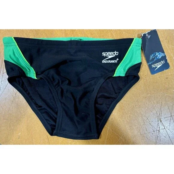 Speedo Youth Endurance Swim Bottom Brief Sz 28 Green Black NEW w/Tags