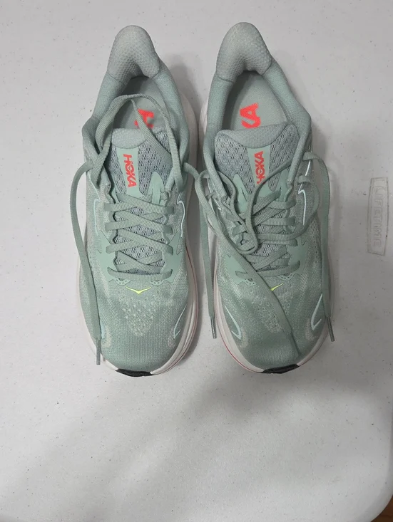 Hoka Women's Light Mint Green Running Shoes with Coral Accents
