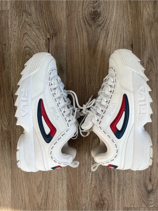Women Size 10 Fila Disruptor II Premium Repeat Platform Shoes White Navy Red