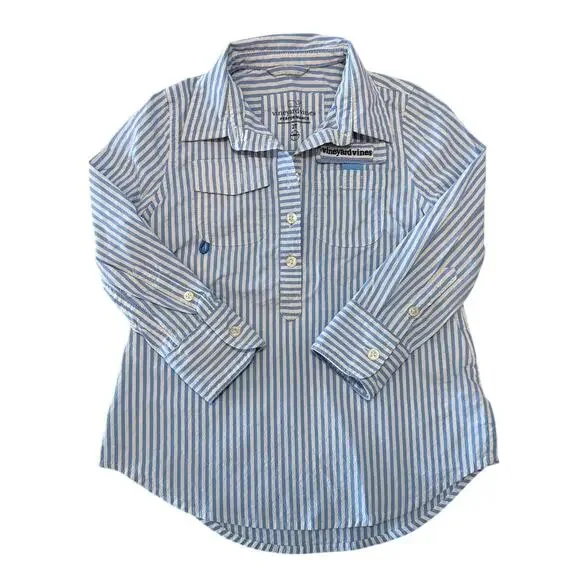 Vineyard Vines Harbor Stripe Performance Cover-Up Shirt Dress, Blue White, 2T