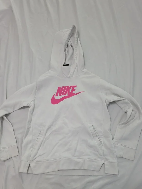 Nike White Hoodie with Bright Pink Swoosh