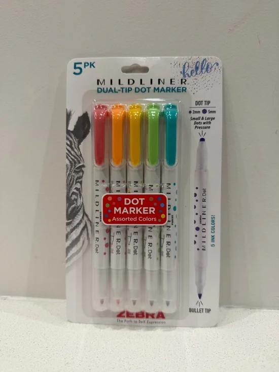 NWT Zebra Pen MILDLINER Dual-Tip Dot Marker