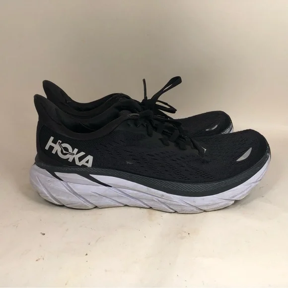 Hoka One One Clifton 8 Black White Running Shoes 1119394BWHT Women's Sz 8.5B