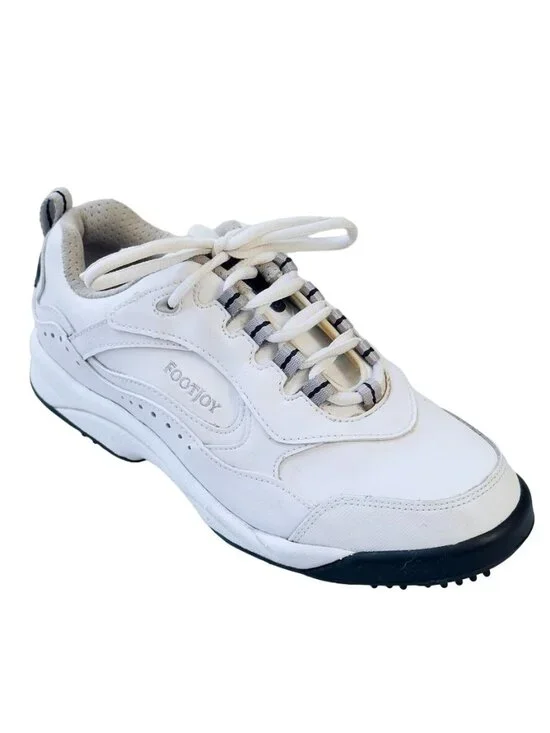 FOOTJOY GreenJoys Women's Golf Shoes White Leather Lace-up Spikes Size 7.5W