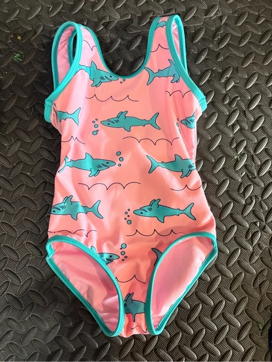 Cat & Jack Pink One-Piece Swimsuit with Teal Shark Print