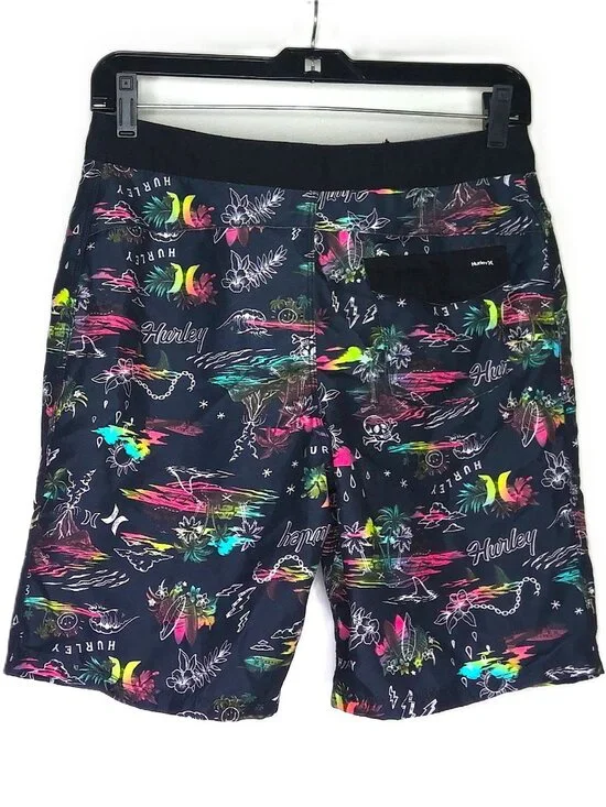 Hurley Boy's Board Shorts Tropical Floral Surf Skull Palm Tree Print Sz 14 / 27
